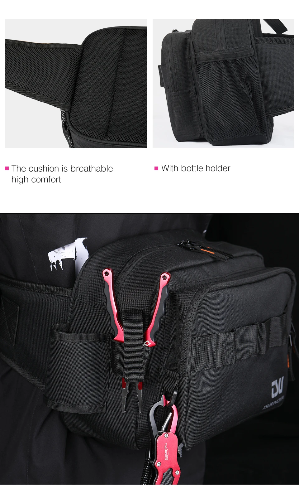 TSURINOYA Multifunctional Portable Fishing Tackle Bag High Capacity Hip Bag Waist Pack Fish Lures Utility Storage Shoulder Bag