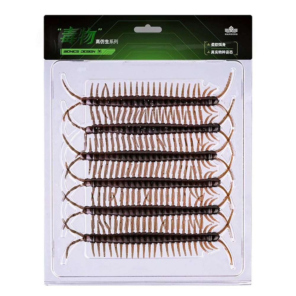 HANDING Centipede Lures for Bass 6Pcs/Bag TPE Material Soft Plastic Bait Super Realistic Fishing Lure Centipede Soft Bait Lures