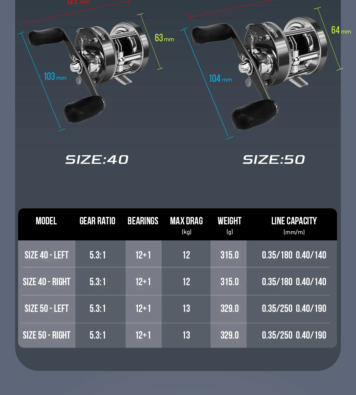 HANDING Flag Round Baitcasting Reel, Aluminum Alloy Body Fishing Reels, 13kg Max Drag, 5.3:1 Gear Ratio, 12+1 BB Reel for Pike