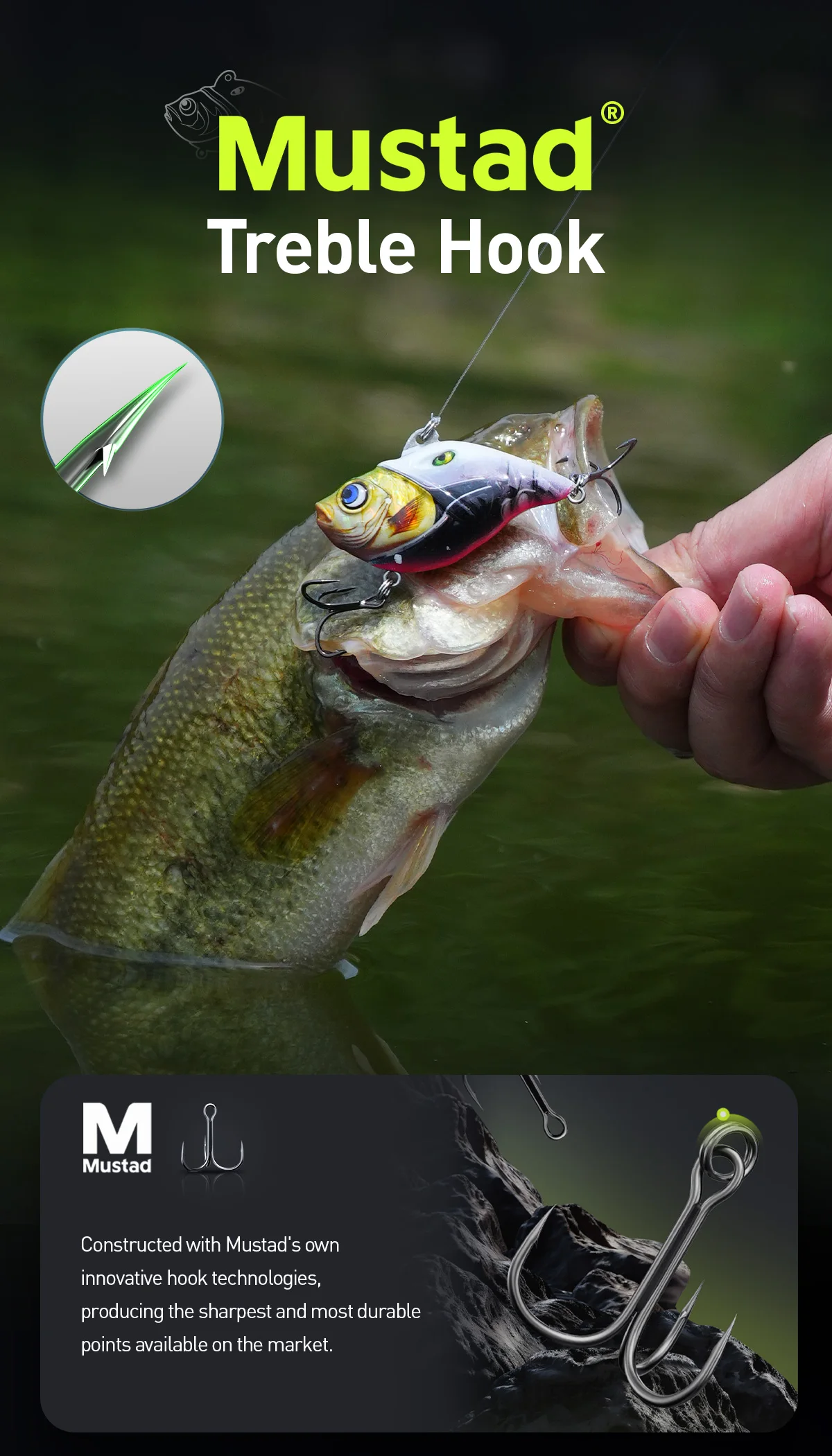 HANDING 3Pcs/Pack M1 VIB Lipless Crankbait Fishing Lures Hard Bait Mustad Treble Hooks For Bass Pike Trolling Tackle  Lures Bait
