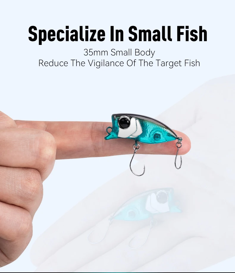 Kingdom Micro Minnow Hard Bait Topwater Fishing Lures 2.4g 35mm Z-Action High Quality Floating Popper Single Hook For Bass Pike