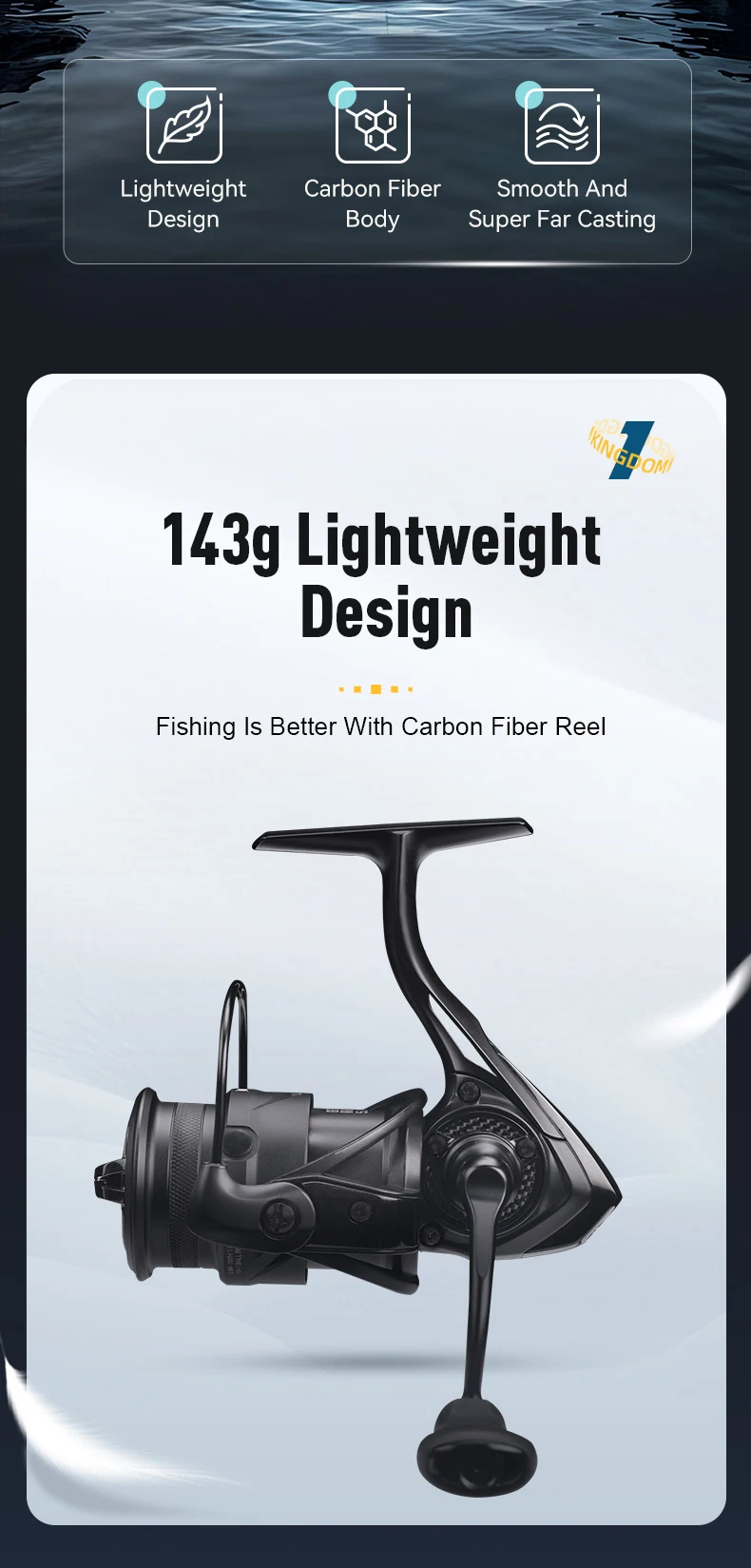 Kingdom Tegmen Spinning Fishing Reels 143g 5.2:1 6.2:1 High Speed Gear Ratio 9kg Max Drag 10+1 BB Carbon Fishing Tackle Reel
