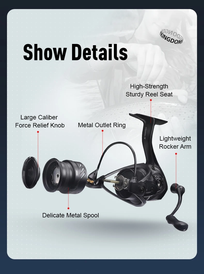 Kingdom Tegmen Spinning Fishing Reels 143g 5.2:1 6.2:1 High Speed Gear Ratio 9kg Max Drag 10+1 BB Carbon Fishing Tackle Reel