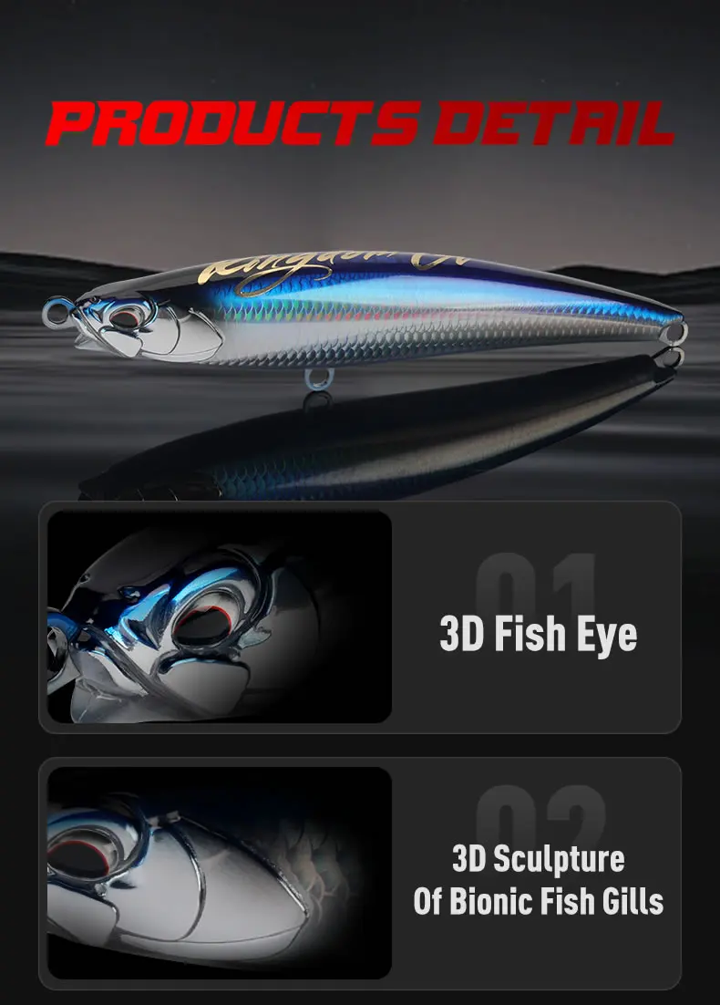 Kingdom Floating Pencil Sea Fishing Lures 160mm 40g 180mm 52g 200mm 71g Z Action Artificial Hard Wobbler Saltwater Tuna Bait