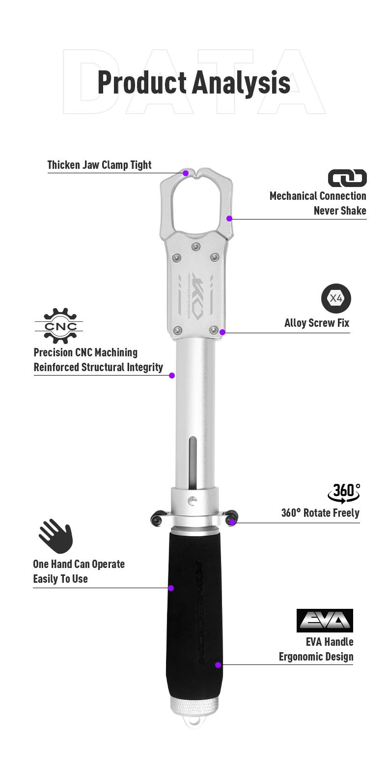Kingdom Aluminum Fishing Gripper 30/40/60cm Portable Fish Controller Professional Fish Grip Lip Catcher Fish Control Tackle