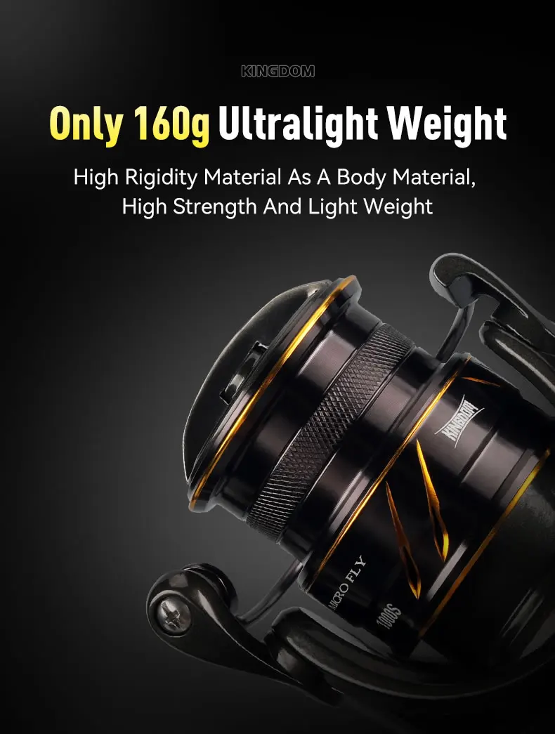 Kingdom Micro Fly Pro Fishing Spinning Reel 160g Utra light 8+1 Sealed Bearings 8KG Max Drag 5.2:1 Gear Ratio Fishing Reel