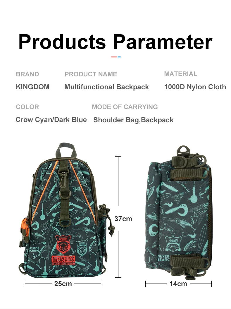 Kingdom Fishing Bags 39*24*16.5cm Outdoor Sports Backpack Fishing Reel Lure Box Fishing Accessories BAG For Bass Trout Fishing