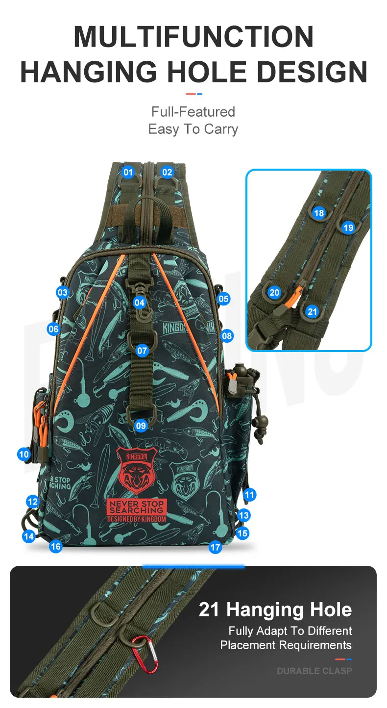 Kingdom Fishing Bags 39*24*16.5cm Outdoor Sports Backpack Fishing Reel Lure Box Fishing Accessories BAG For Bass Trout Fishing