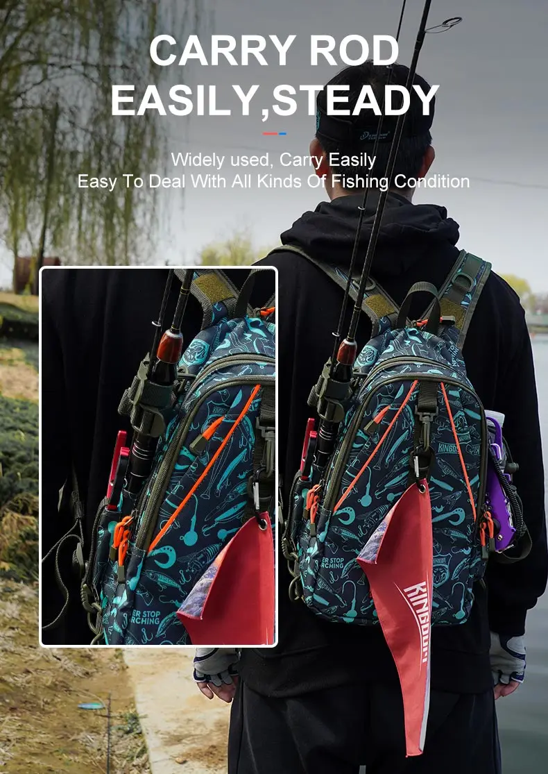 Kingdom Fishing Bags 39*24*16.5cm Outdoor Sports Backpack Fishing Reel Lure Box Fishing Accessories BAG For Bass Trout Fishing