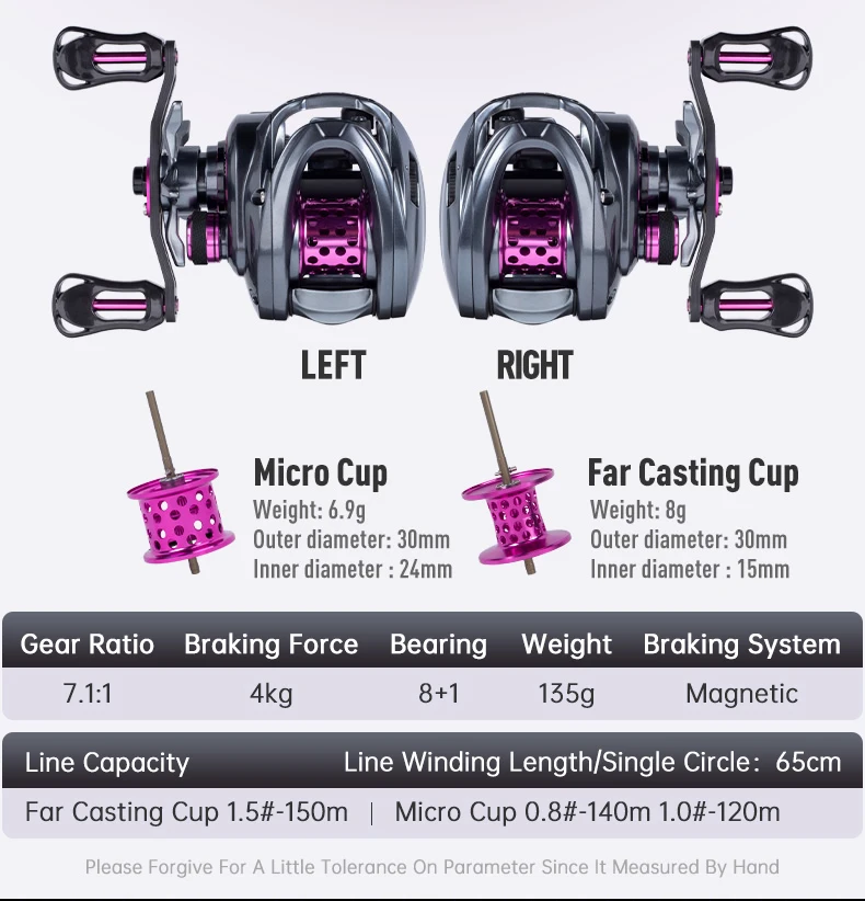 Kingdom 135g Fishing Reel Ultra Light Spool Bait Finesse Baitcasting Reel Micro Monster 7.1:1 8.1:1 4kg Shallow Spool Light Coil