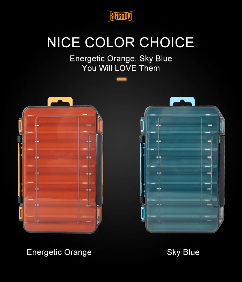 Kingdom Fishing Tackle Boxes 12 14 Compartments Double Sided High Strength Boxes Plastic Fishing Accessories Storage Case
