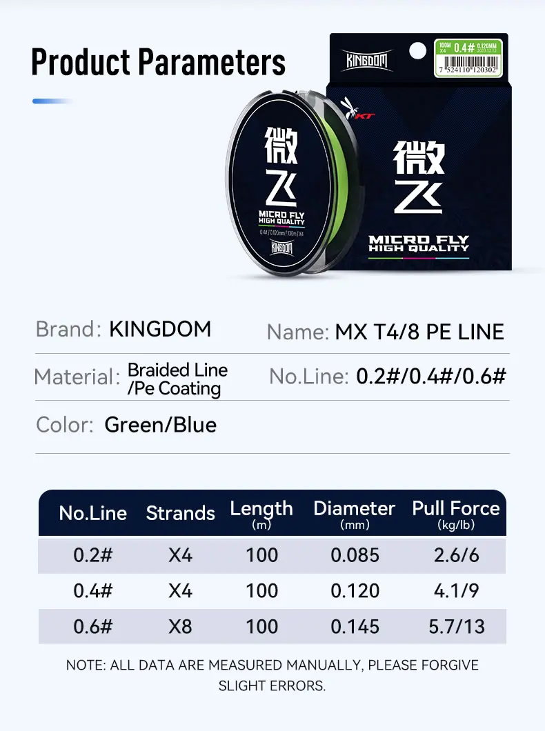 Kingdom Micro Fly PE Line 4 Strands 8-Strands Fishing Line 100m Braided Japan Multifilament Smooth Tighter Far Casting Lines