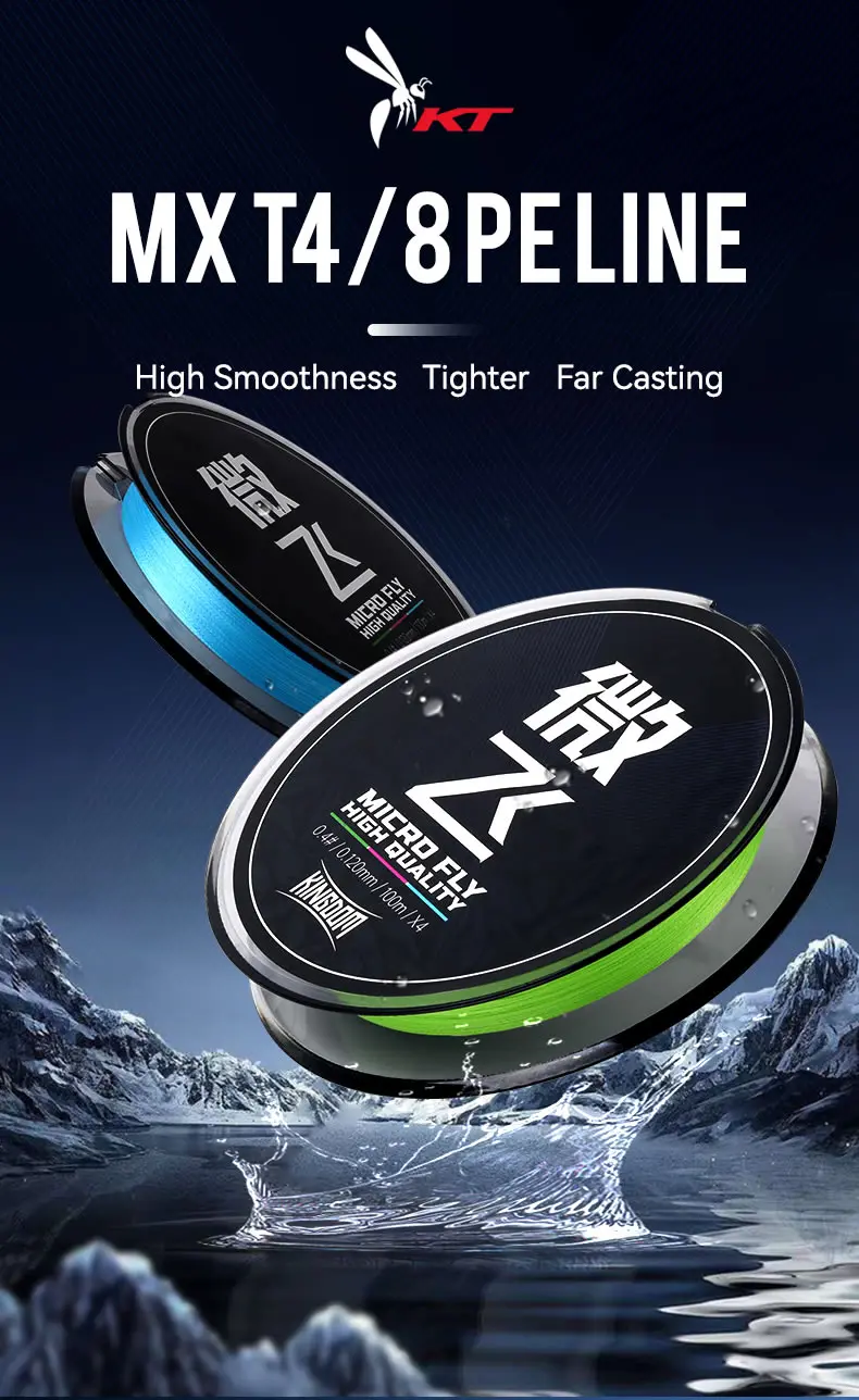 Kingdom Micro Fly PE Line 4 Strands 8-Strands Fishing Line 100m Braided Japan Multifilament Smooth Tighter Far Casting Lines