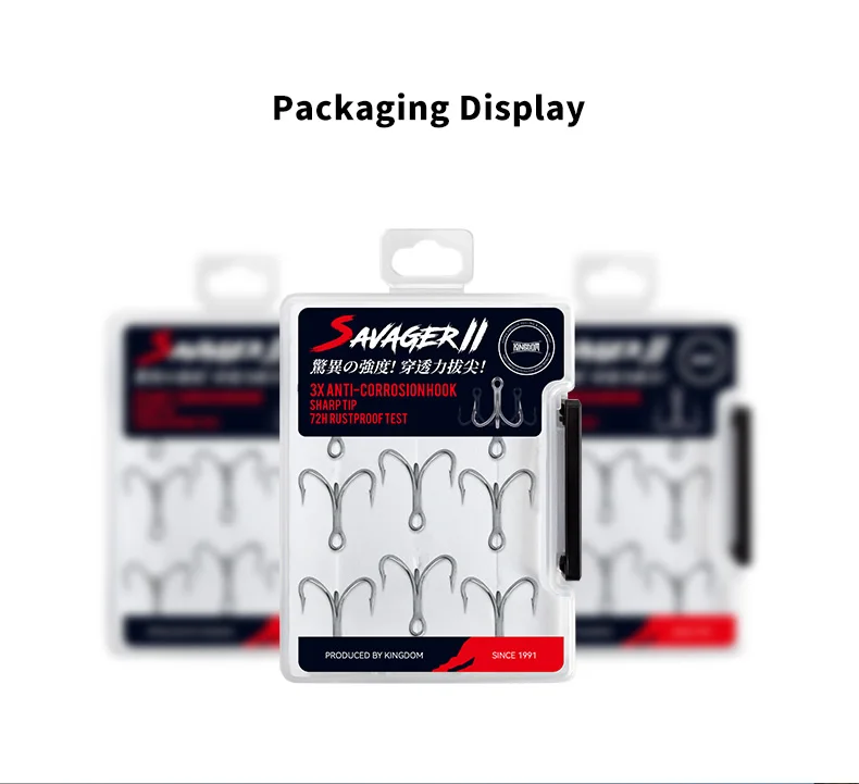 KINGDOM 8pcs 3X Carbon Steel Fishing Treble Hooks Saltwater Brabed Sharp Anticorrision Hook High Strength Fishing Accessories
