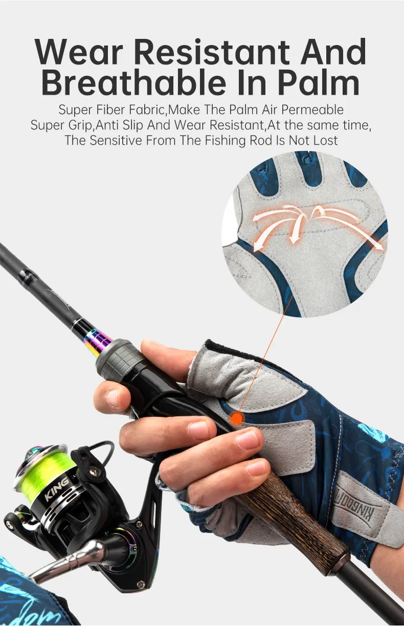 Kingdom Ice Lycra Fabric Anti-slip Fishing Gloves Outdoor Sports Breathable Cycling Bike Bicycle Camping Hiking Fingerless Glove
