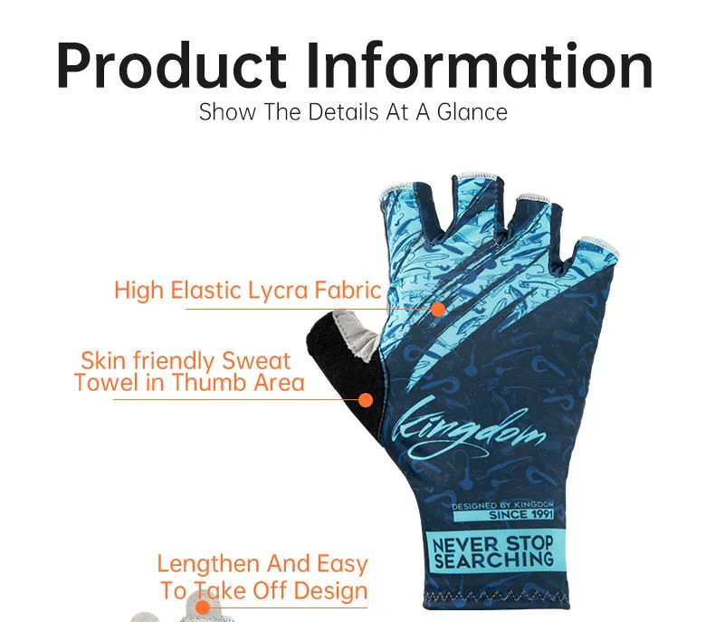 Kingdom Ice Lycra Fabric Anti-slip Fishing Gloves Outdoor Sports Breathable Cycling Bike Bicycle Camping Hiking Fingerless Glove