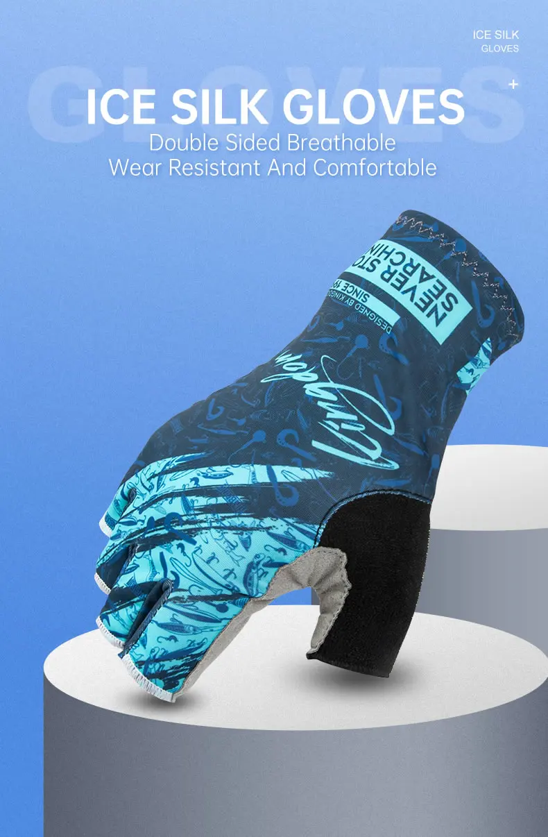 Kingdom Ice Lycra Fabric Anti-slip Fishing Gloves Outdoor Sports Breathable Cycling Bike Bicycle Camping Hiking Fingerless Glove