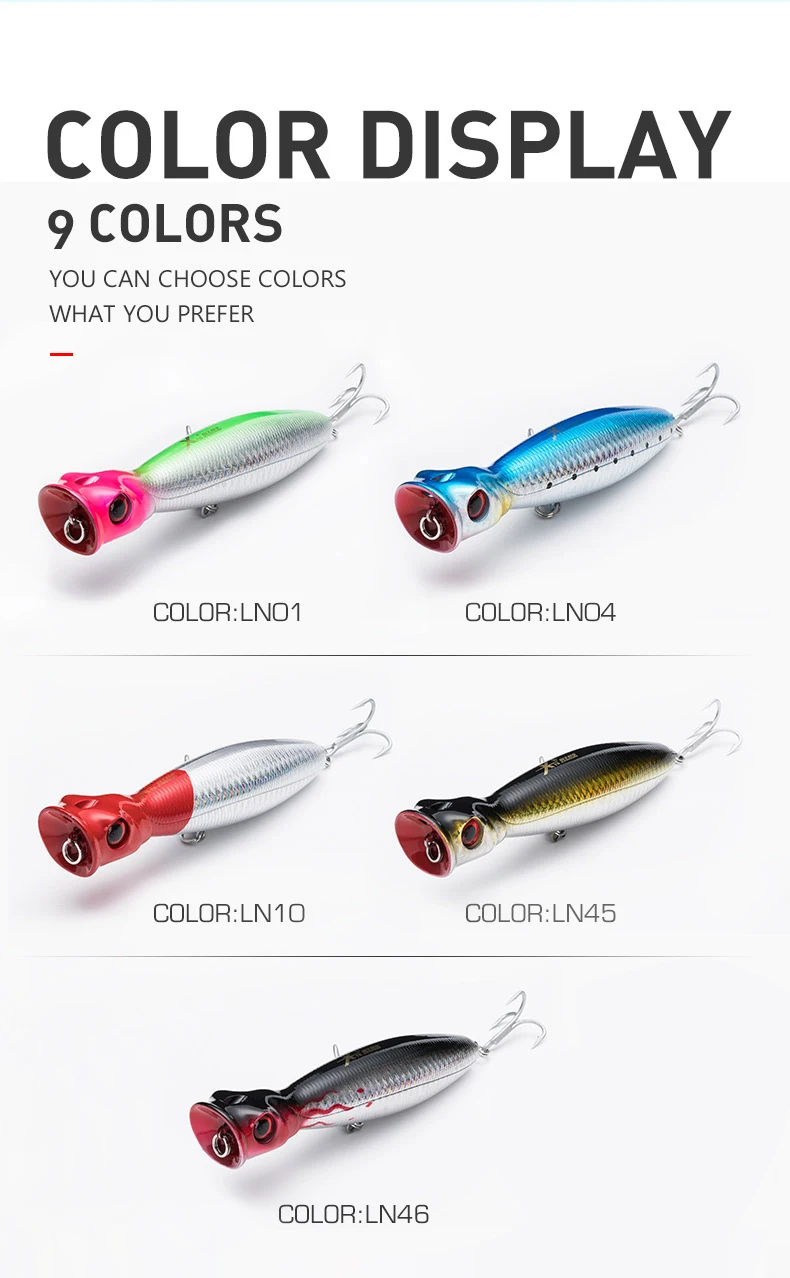 Kingdom TopWater Floating Popper Fishing Lure 80mm 9.5g 100mm16g 130mm 36g Artificial Bass Hard Bait Fishing Tackle Lures