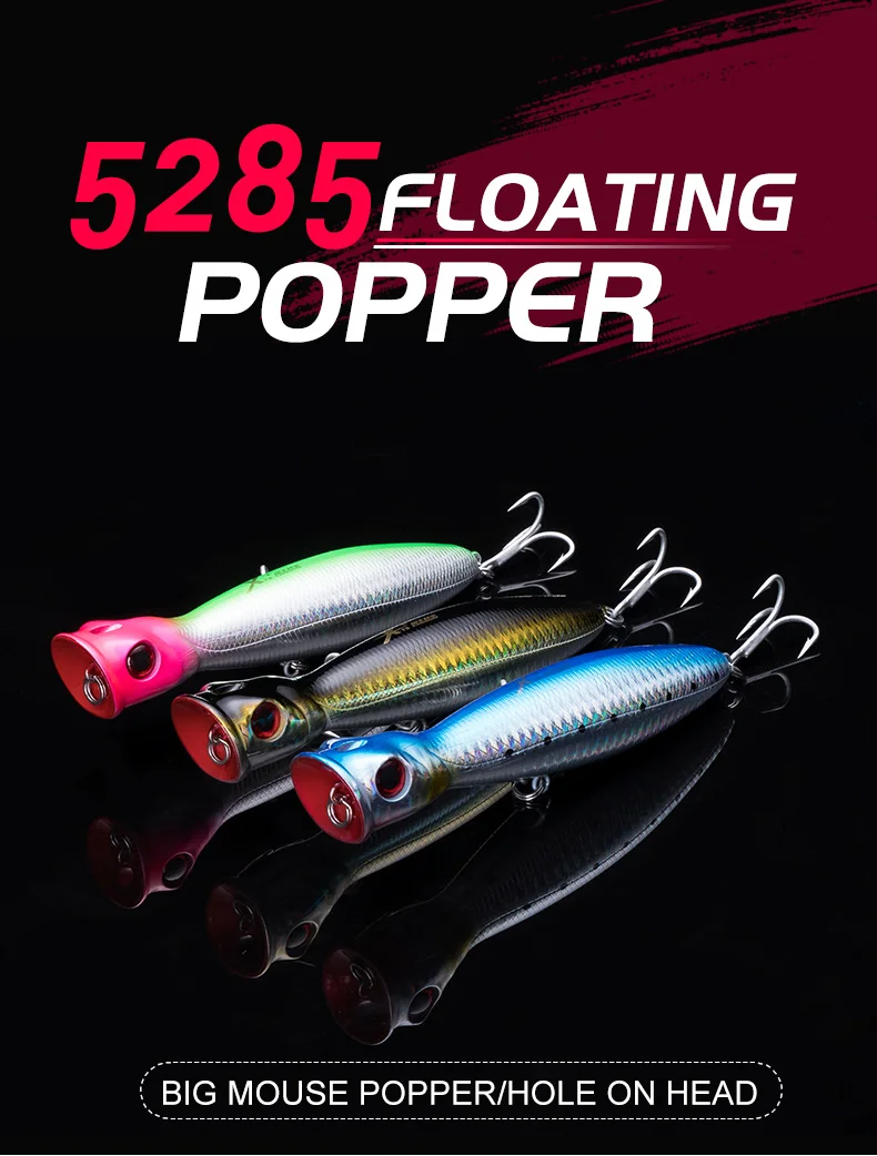 Kingdom TopWater Floating Popper Fishing Lure 80mm 9.5g 100mm16g 130mm 36g Artificial Bass Hard Bait Fishing Tackle Lures