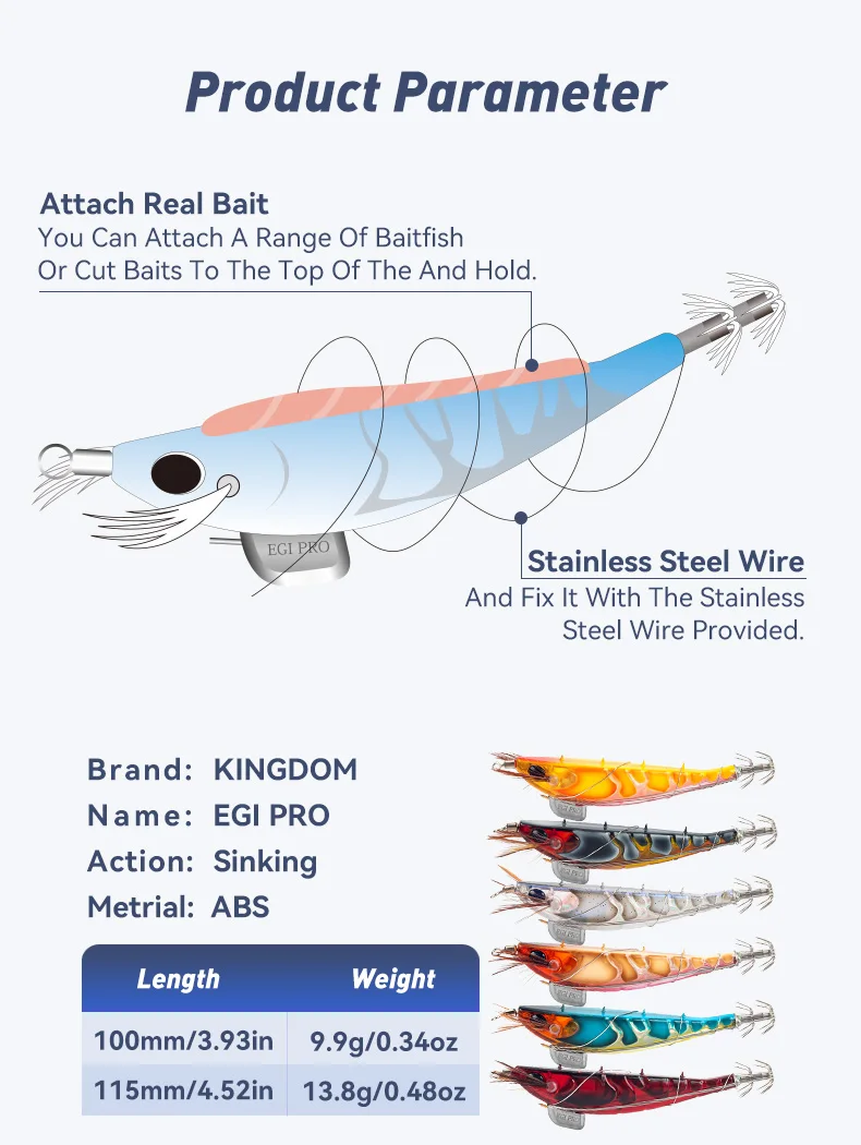 Kingdom Squid Jig  Wood Shrimp 9.9g 13.8g Sinking Octopus Egi  Luminous Deep Sea Octopus Cuttlefish Artificial Bait For Sale