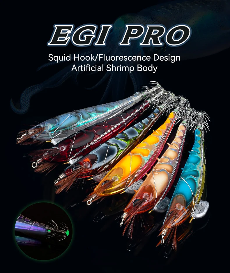 Kingdom Squid Jig  Wood Shrimp 9.9g 13.8g Sinking Octopus Egi  Luminous Deep Sea Octopus Cuttlefish Artificial Bait For Sale