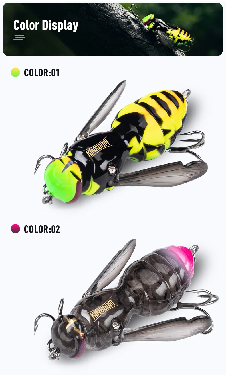 Kingdom Bait Artificial Fishing Lure 4.2g 40mm 6.6g 48mm Floating Insect Bionic Swimbaits Hard Baits For Bass Carp Pike Fishing