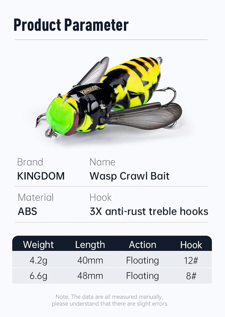 Kingdom Bait Artificial Fishing Lure 4.2g 40mm 6.6g 48mm Floating Insect Bionic Swimbaits Hard Baits For Bass Carp Pike Fishing