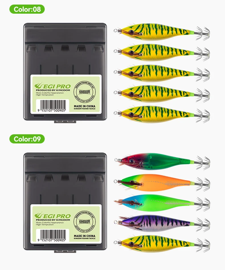Kingdom Horizontal Squid Jig Wood Shrimp Squid Hook 5pcs Squid Jigging Octopus Cuttlefish Shrimp Saltwater Baits For Fishing