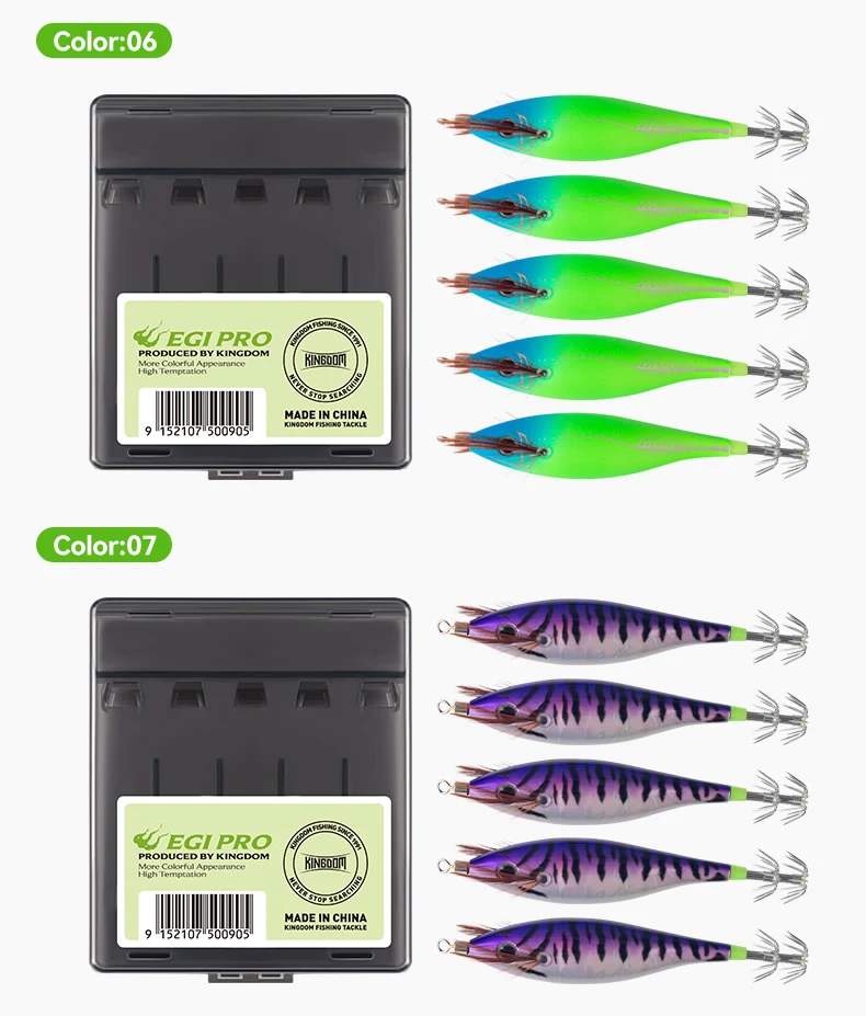 Kingdom Horizontal Squid Jig Wood Shrimp Squid Hook 5pcs Squid Jigging Octopus Cuttlefish Shrimp Saltwater Baits For Fishing