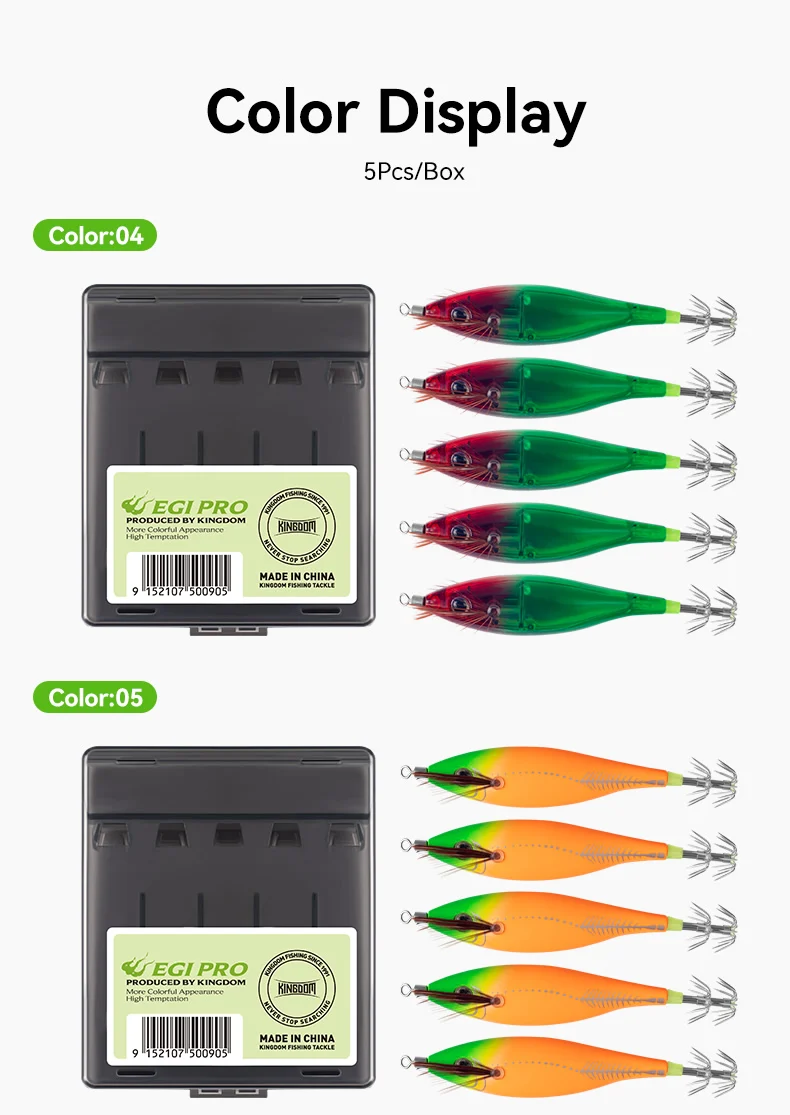 Kingdom Horizontal Squid Jig Wood Shrimp Squid Hook 5pcs Squid Jigging Octopus Cuttlefish Shrimp Saltwater Baits For Fishing
