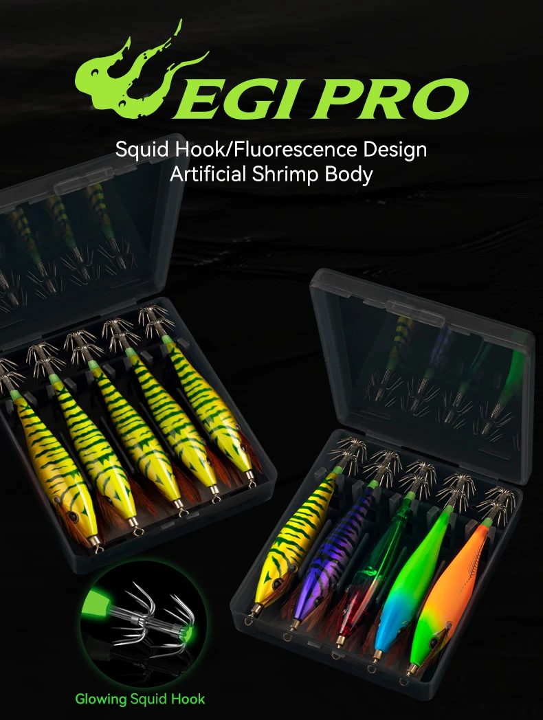 Kingdom Horizontal Squid Jig Wood Shrimp Squid Hook 5pcs Squid Jigging Octopus Cuttlefish Shrimp Saltwater Baits For Fishing