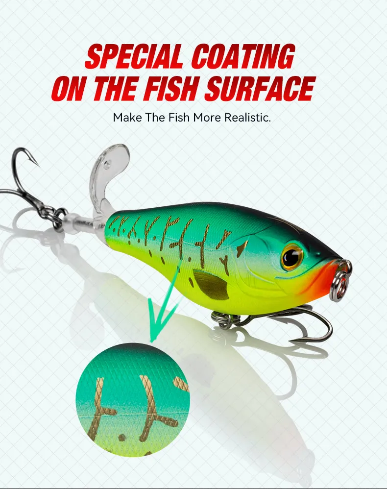 KINGDOM Topwater Fishing Lures 11g 17g Floating Artificial Hard Baits Plopper Propeller Soft Rotating Tail Seabass Fishing Lure