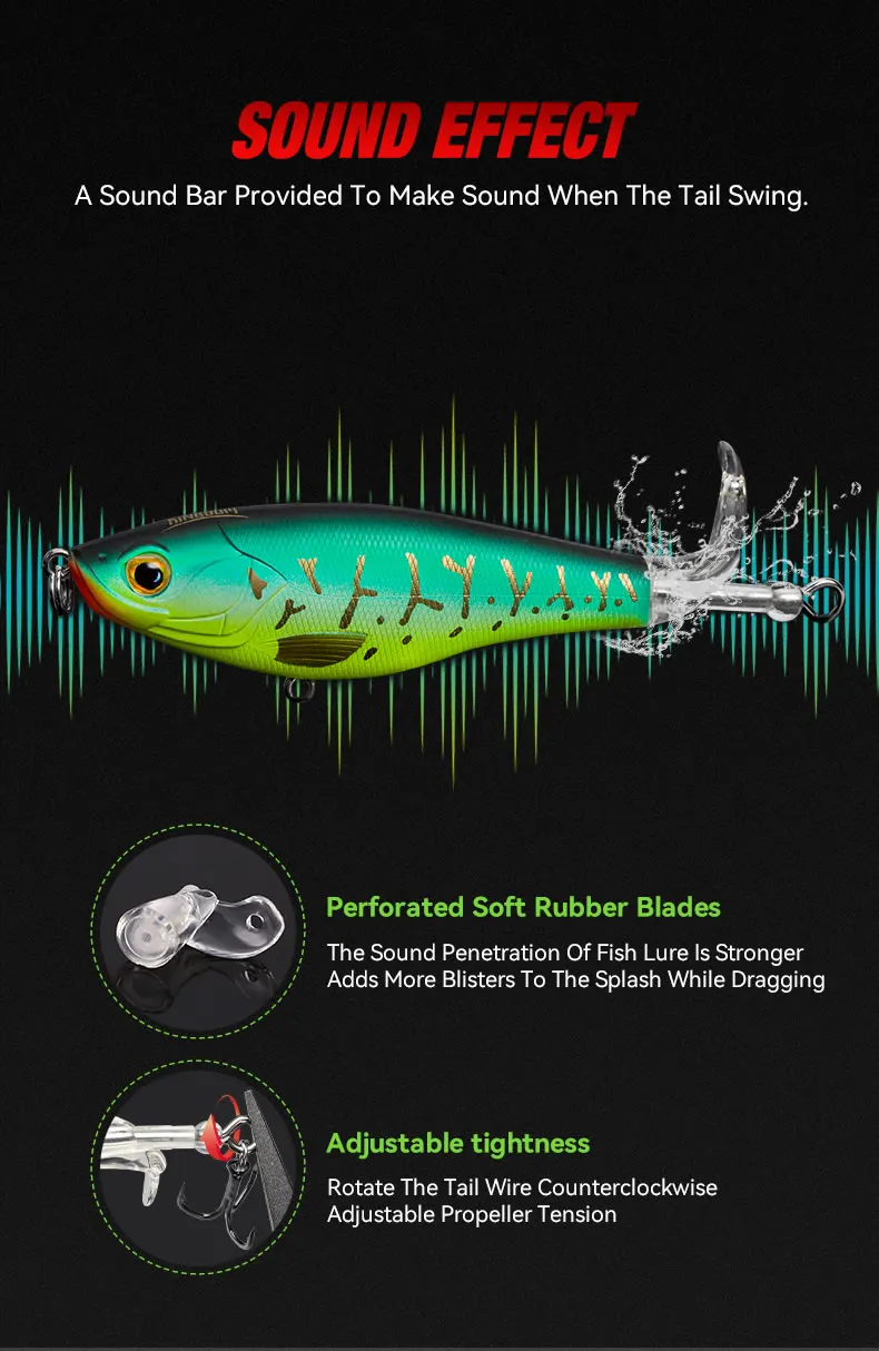 KINGDOM Topwater Fishing Lures 11g 17g Floating Artificial Hard Baits Plopper Propeller Soft Rotating Tail Seabass Fishing Lure