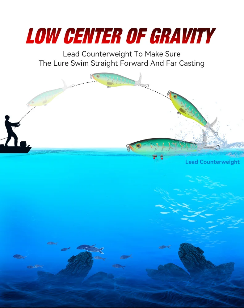 KINGDOM Topwater Fishing Lures 11g 17g Floating Artificial Hard Baits Plopper Propeller Soft Rotating Tail Seabass Fishing Lure