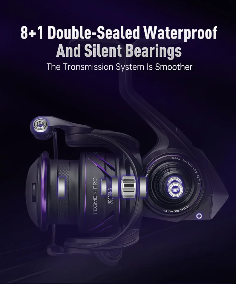 Kingdom Tegmen Pro Spinning Fishing Reel 6.2:1 High Speed Gear Ratio 9kg Max Drag 8+1BB Light Weight Saltwater Fishing Coil