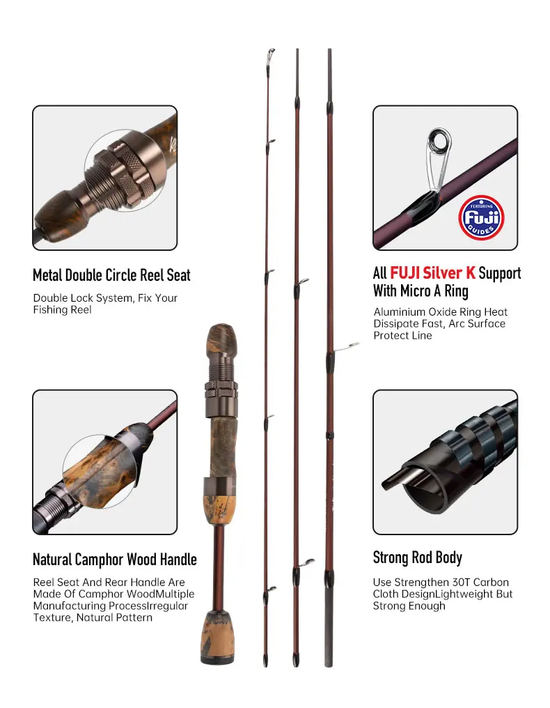 Kingdom MicroMonster Casting Fishing Rod 1.55m F MF Action Spinning Fishing Rods 3 Sections FUJI Guide UL Power Trout Travel Rod Kingdom MicroMonster Casting Fishing Rod 1.55m F MF Action Spinning Fishing Rods 3 Sections FUJI Guide UL Power Trout Travel Rod