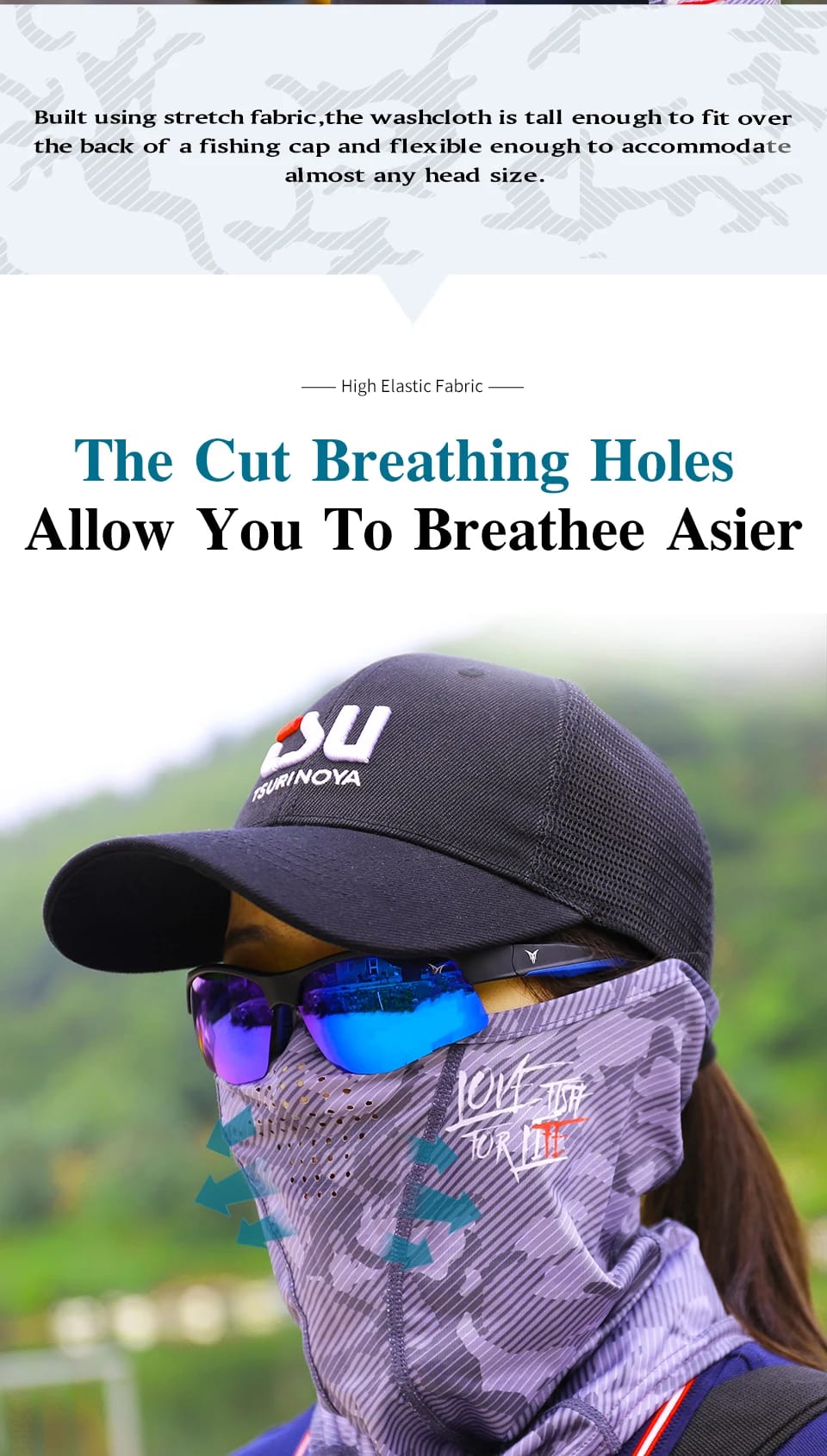 TSURINOYA Head Neck Arm Sun Protector UV Protection Fishing Mask Breathable High Elasticity Quick Dry Protective Arm Sleeve