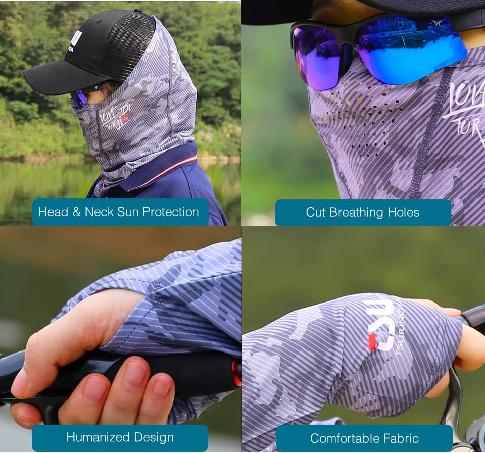 TSURINOYA Head Neck Arm Sun Protector UV Protection Fishing Mask Breathable High Elasticity Quick Dry Protective Arm Sleeve