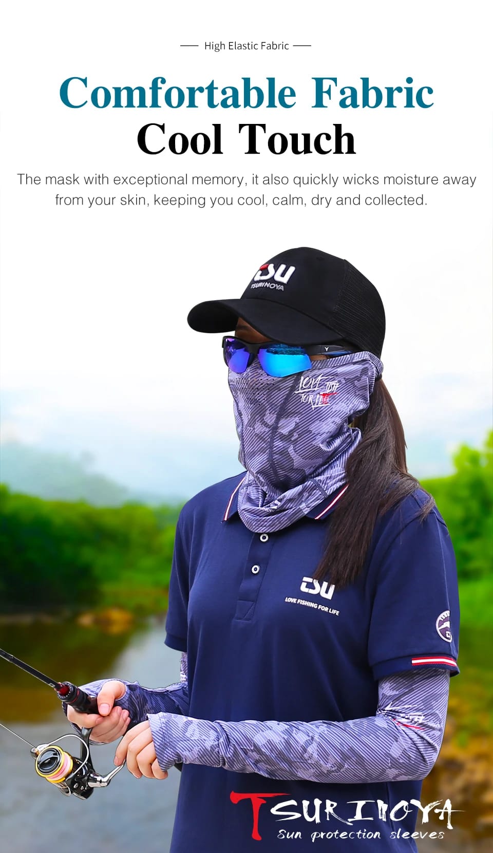TSURINOYA Head Neck Arm Sun Protector UV Protection Fishing Mask Breathable High Elasticity Quick Dry Protective Arm Sleeve