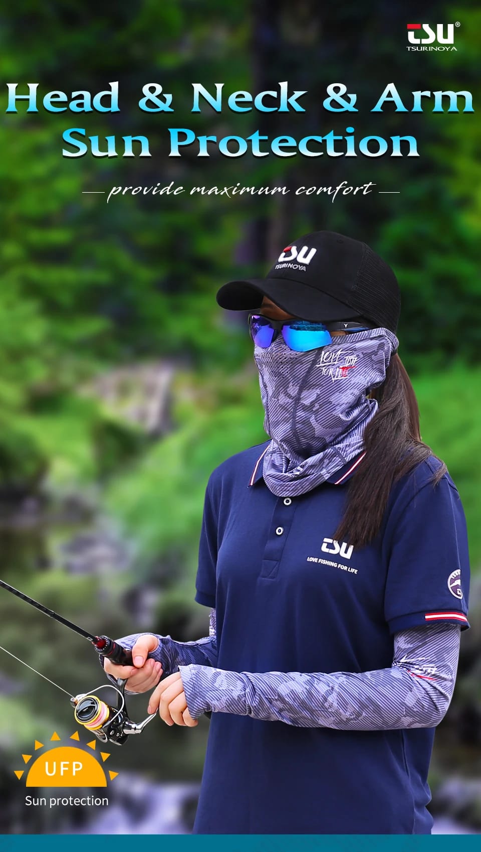 TSURINOYA Head Neck Arm Sun Protector UV Protection Fishing Mask Breathable High Elasticity Quick Dry Protective Arm Sleeve