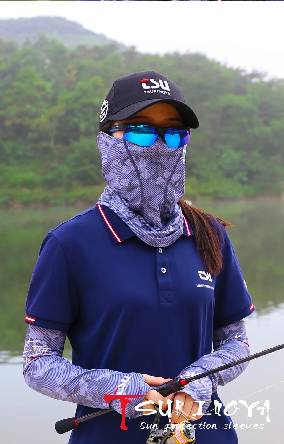 TSURINOYA Head Neck Arm Sun Protector UV Protection Fishing Mask Breathable High Elasticity Quick Dry Protective Arm Sleeve