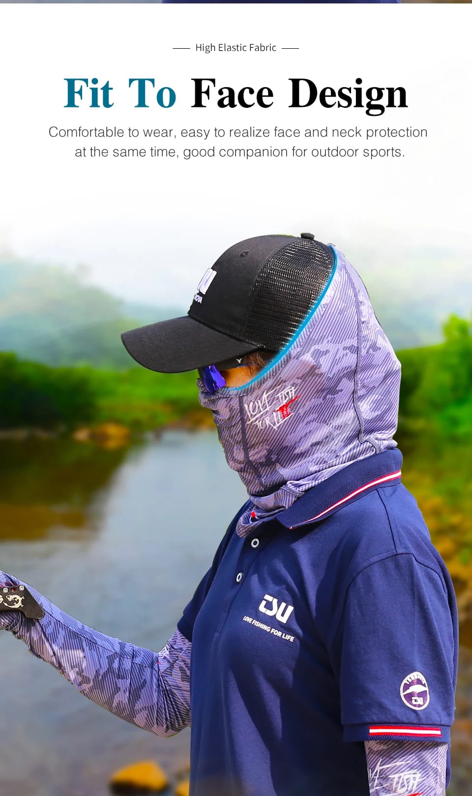 TSURINOYA Head Neck Arm Sun Protector UV Protection Fishing Mask Breathable High Elasticity Quick Dry Protective Arm Sleeve