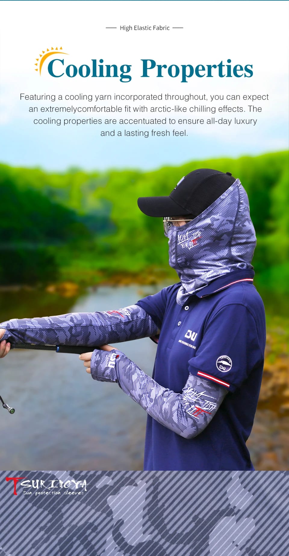 TSURINOYA Head Neck Arm Sun Protector UV Protection Fishing Mask Breathable High Elasticity Quick Dry Protective Arm Sleeve