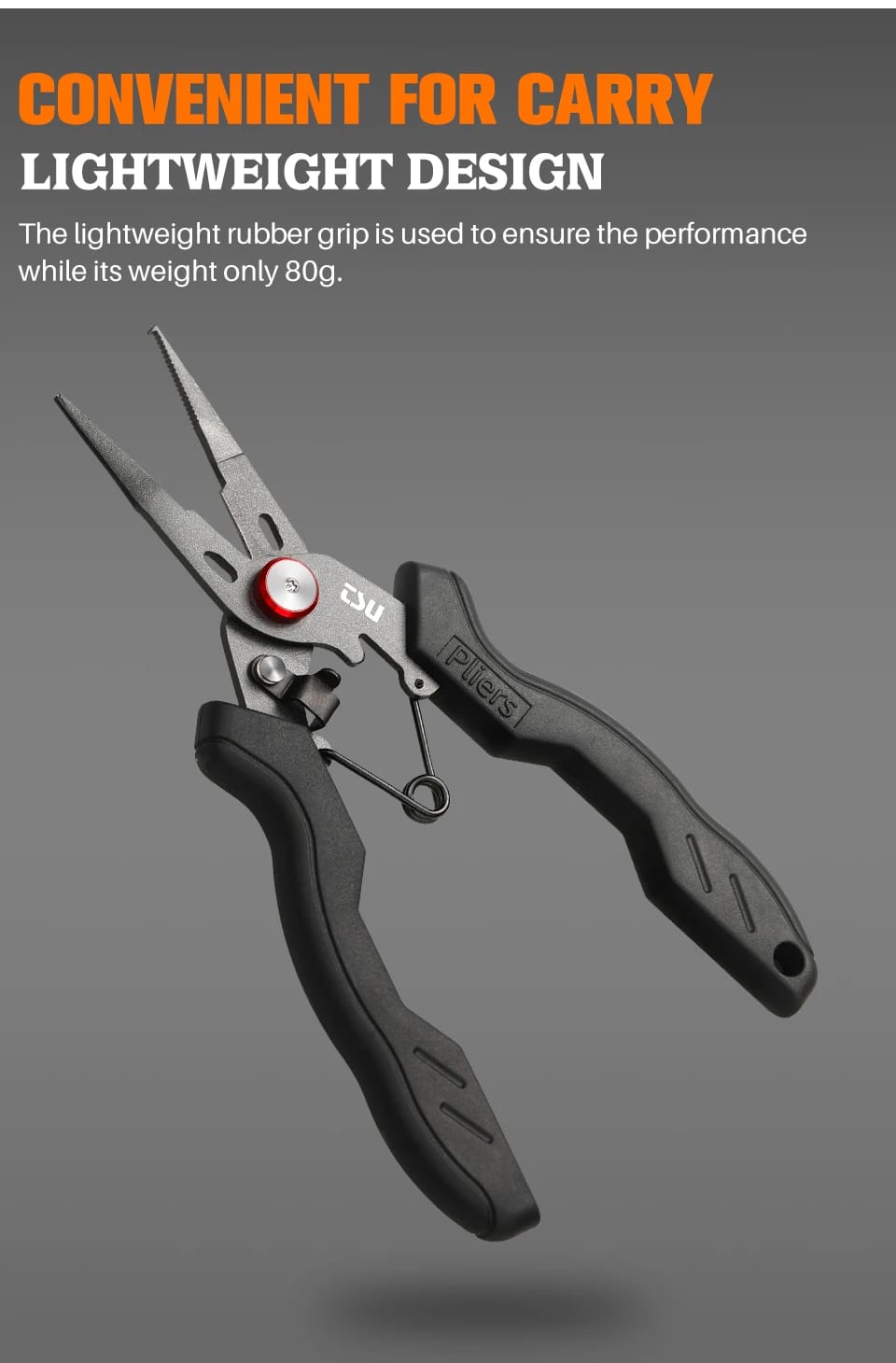 TSURINOYA Split Ring Fishing Pliers Braid Cutters Fishing Line Scissors 80g RS-165 Stainless Steel Rubber Handle Fishing Tackle