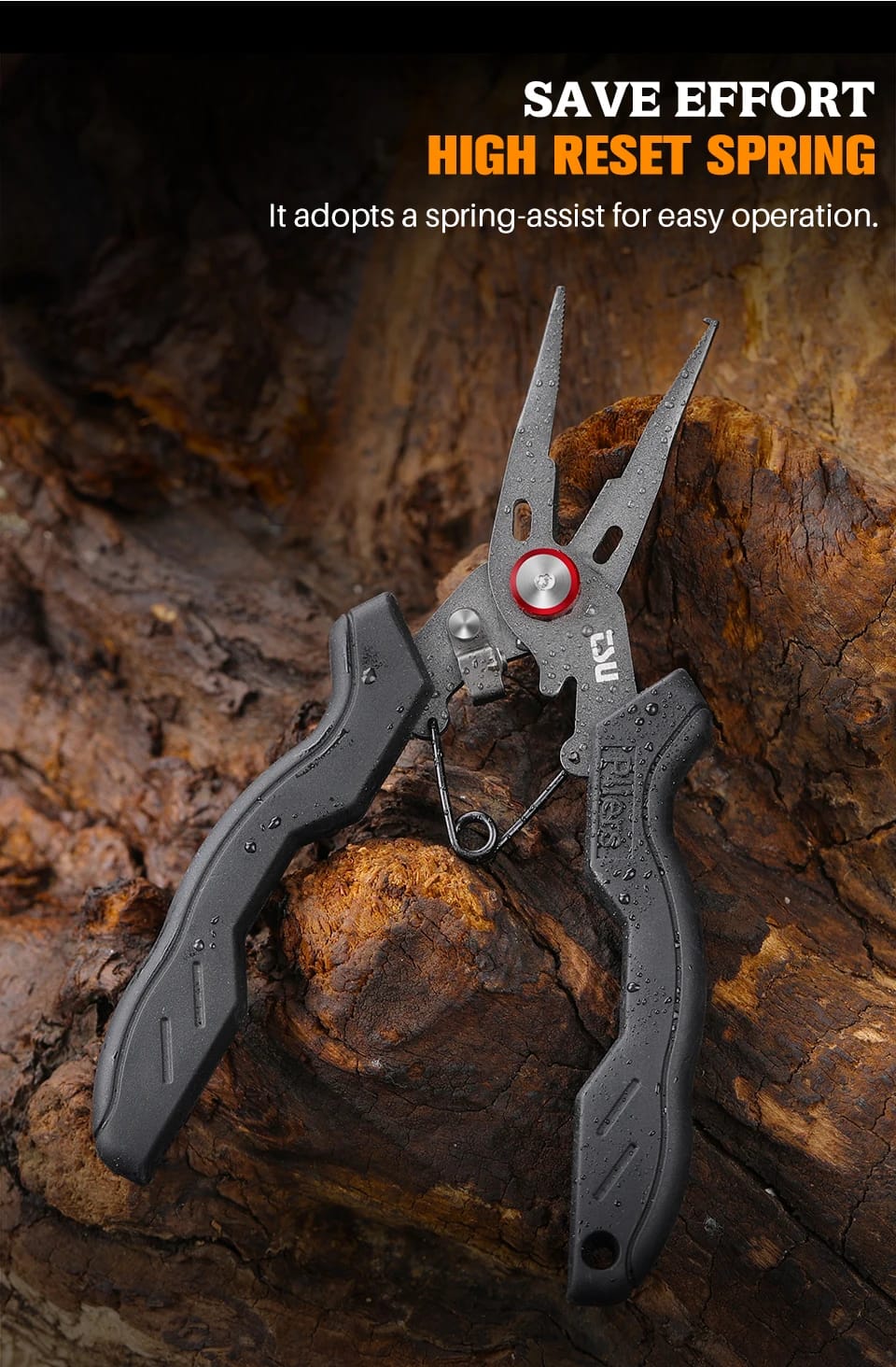 TSURINOYA Split Ring Fishing Pliers Braid Cutters Fishing Line Scissors 80g RS-165 Stainless Steel Rubber Handle Fishing Tackle