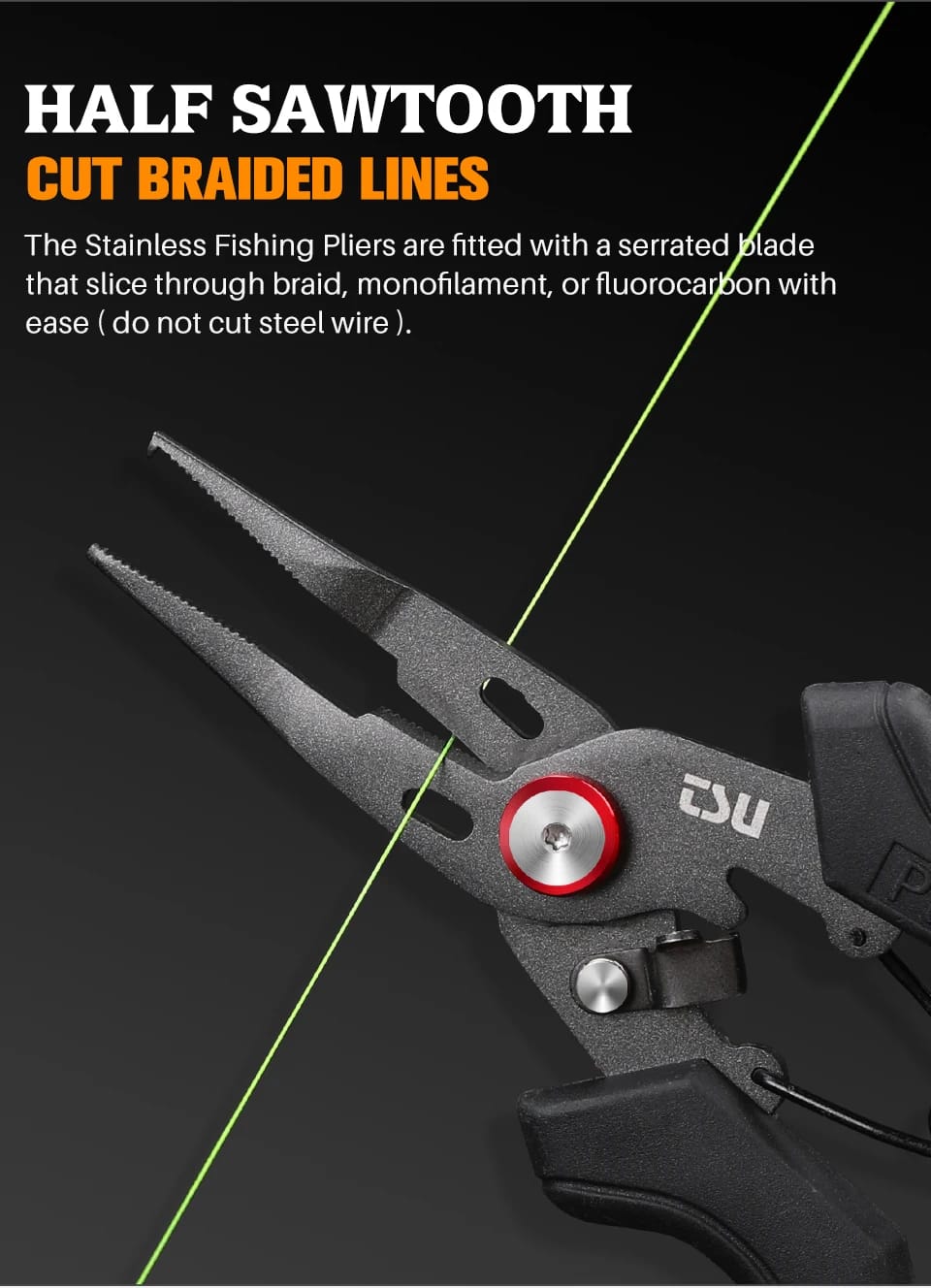 TSURINOYA Split Ring Fishing Pliers Braid Cutters Fishing Line Scissors 80g RS-165 Stainless Steel Rubber Handle Fishing Tackle