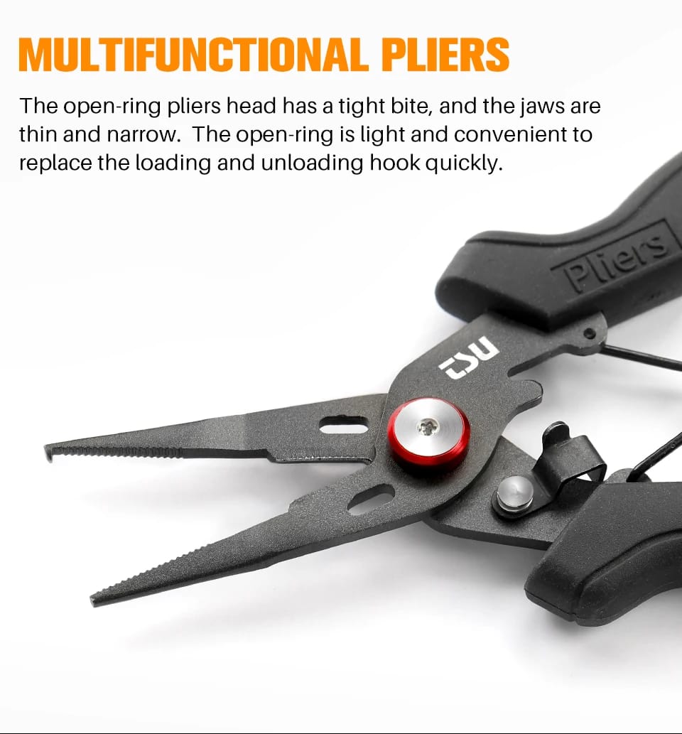 TSURINOYA Split Ring Fishing Pliers Braid Cutters Fishing Line Scissors 80g RS-165 Stainless Steel Rubber Handle Fishing Tackle