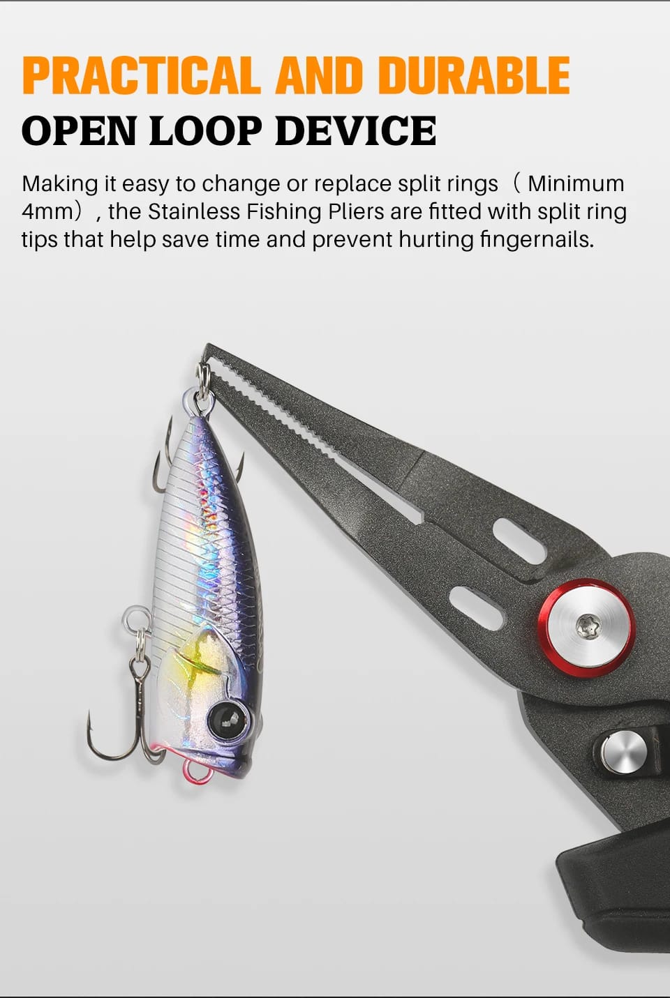 TSURINOYA Split Ring Fishing Pliers Braid Cutters Fishing Line Scissors 80g RS-165 Stainless Steel Rubber Handle Fishing Tackle