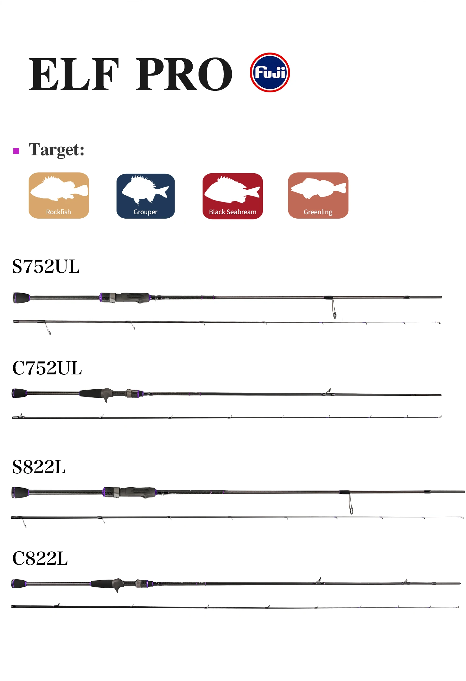 TSURINOYA NEW Ultralight AJING Fishing Rod ELF PRO S752UL C752UL  2.26m 2 Secs ROCKFISH Lure 0.6-7g Casting Spinning Fishing Rod
