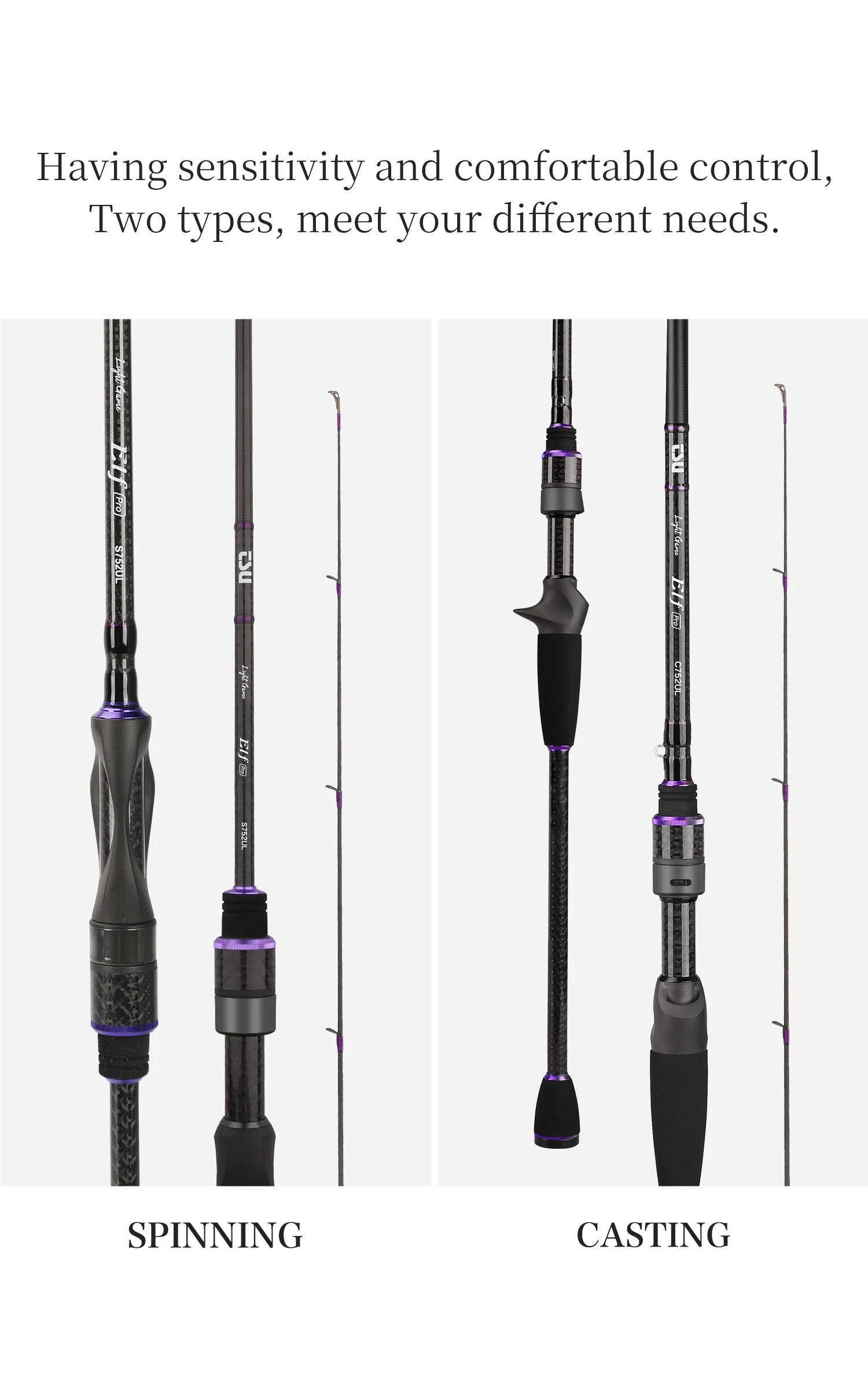 TSURINOYA NEW Ultralight AJING Fishing Rod ELF PRO S752UL C752UL  2.26m 2 Secs ROCKFISH Lure 0.6-7g Casting Spinning Fishing Rod